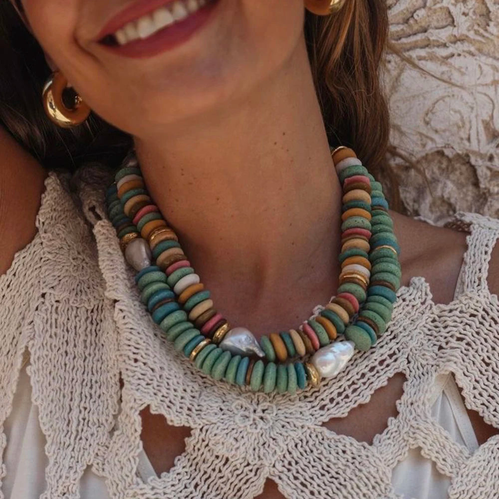 Exaggerated Stone Large Conch Necklace for Women Fashion Baroque Pearl Jewelry Summer Beach Party Gift