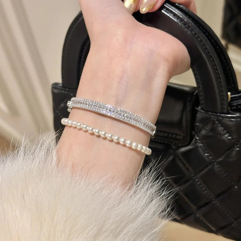 High quality silver 925 Silver Full Diamond Square bracelet for women Exquisite Luxury and Fashion bangles Wedding Jewelry Gift