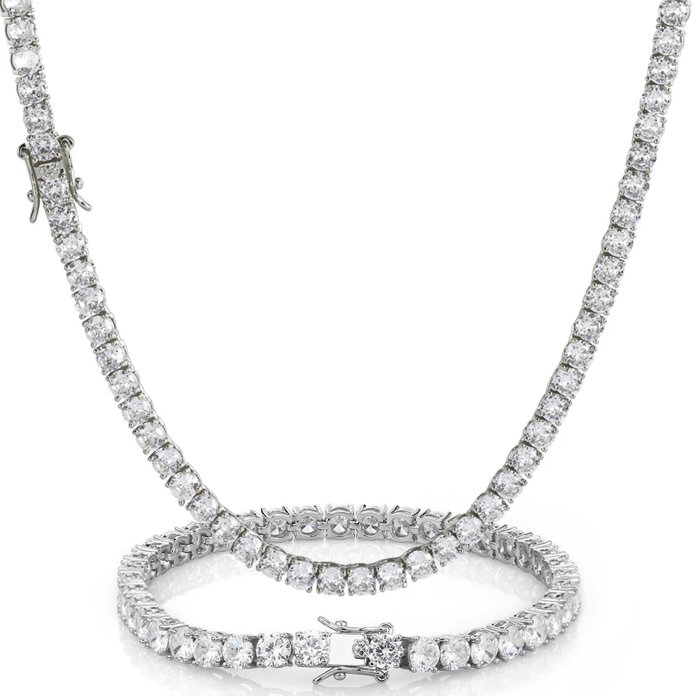 Hip Hop Jewelry Brass Setting CZ Tennis Chain Necklace Gold/Silver Color Iced Out AAAAA Cubic Zirconia Chain